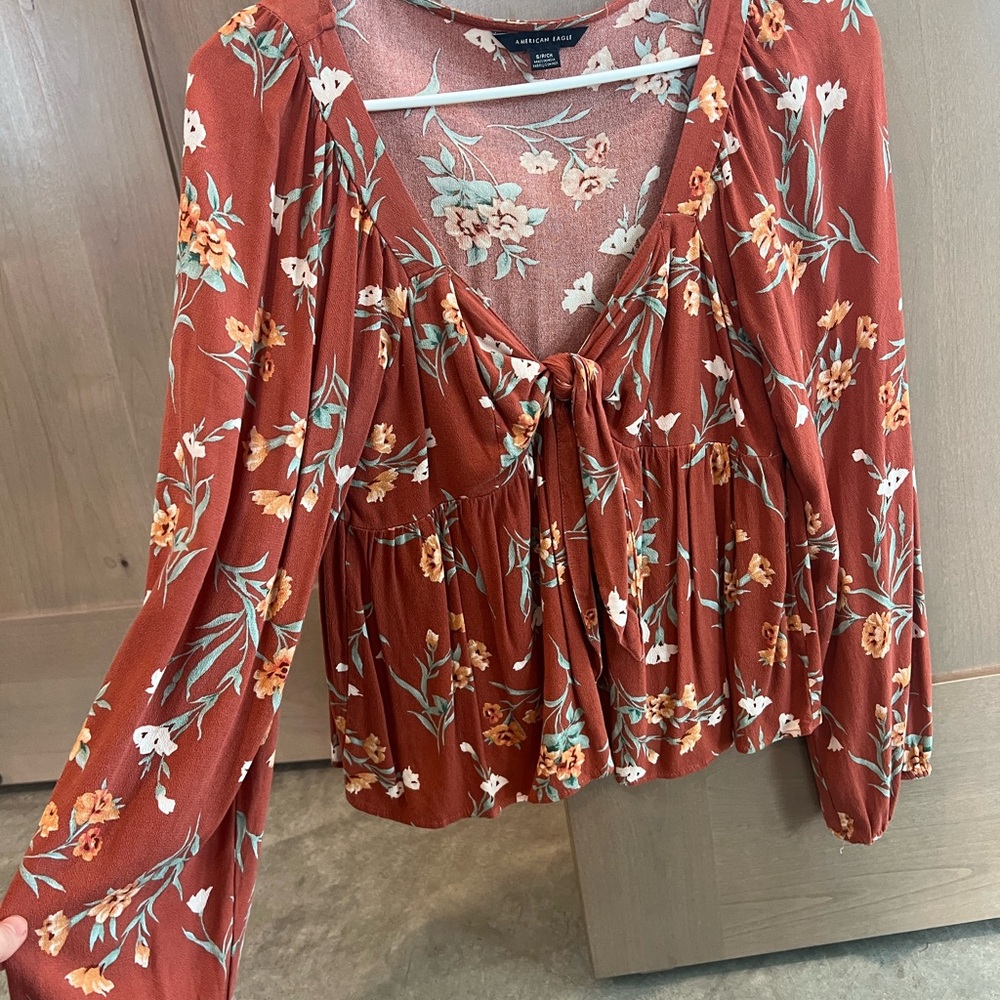 American Eagle Outfitters Rust Floral Blouse